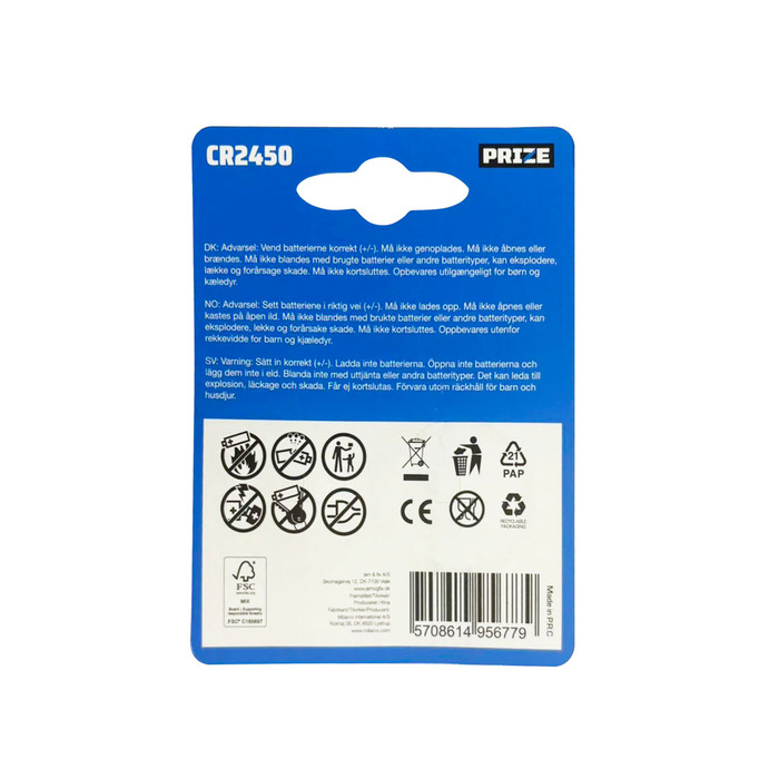 Batteri CR2450 litium 2-pk. - PRIZE®